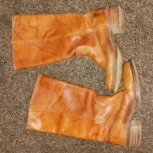 Vintage Frye Campus Boots Cognac Brown Leather Mid Calf